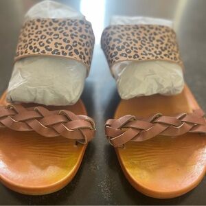 BAMBOO Brown and Tan Sandals with Braided Design